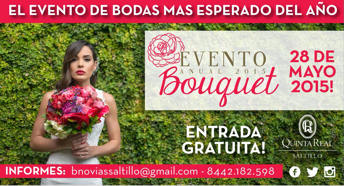 emorelos's tweet photo. @BouquetSAL #EVENTOANUALDEBOUQUETNOVIAS 2015 !!! 28 de Mayo en @hotelquintareal #Saltillo EL EVENTO NUPCIAL DEL AÑO http://t.co/YcLXscWDgI