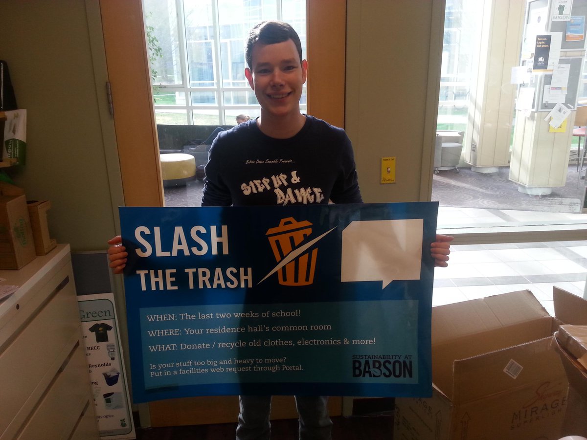 BabsonEcoRep's tweet photo. @BabsonDance Wants you to #SlashTheTrash! #Babson http://t.co/yt0opvMg6d