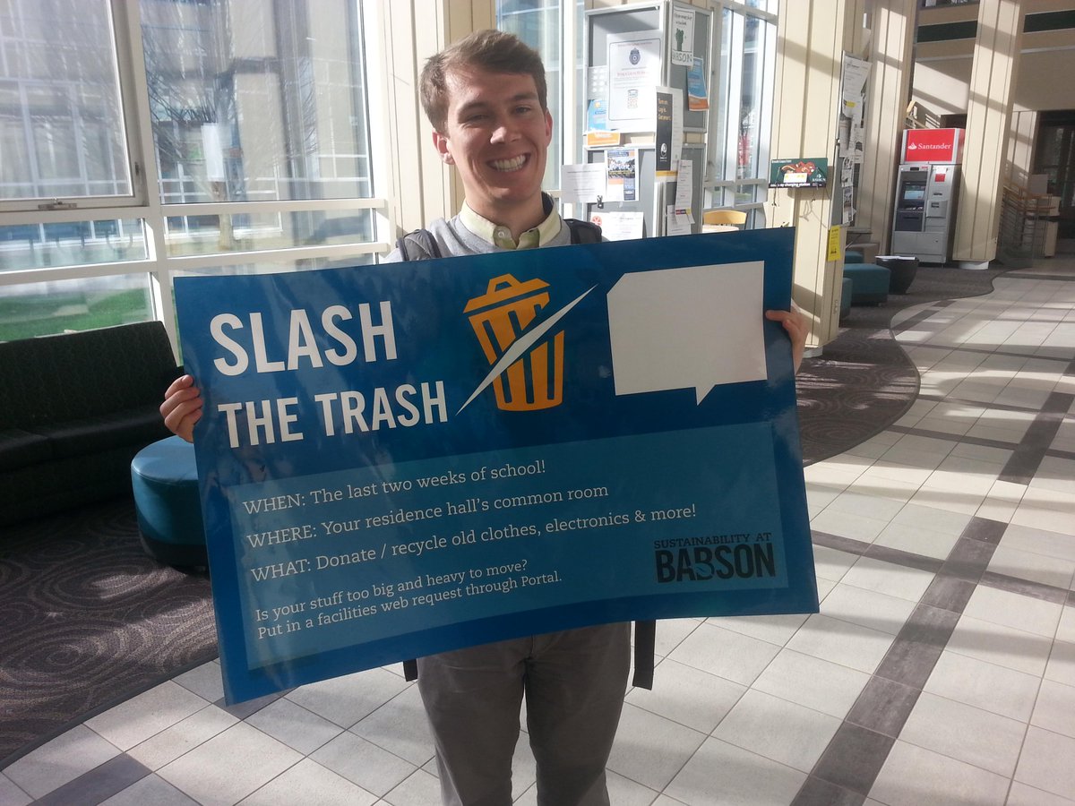 BabsonEcoRep's tweet photo. @David_Hines2 Wants you to #SlashTheTrash! #Babson http://t.co/LpR3zGVywg