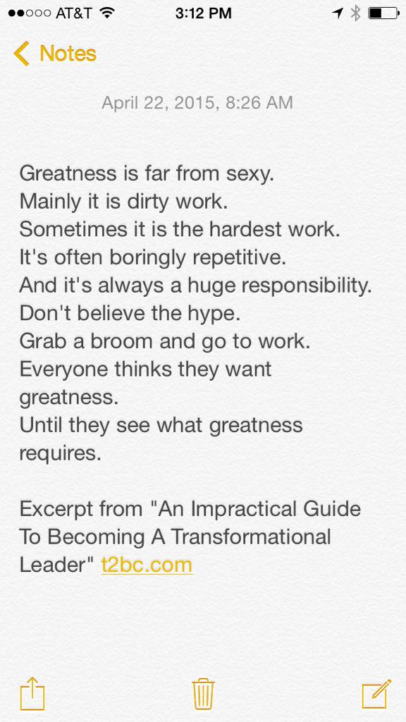Everyone wants to be great until it's time to do what greatness requires! 
itunes.apple.com/us/book/imprac…