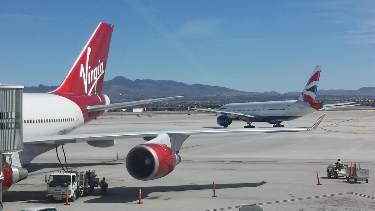 Two British jets in Vegas. About to board Virgin headed to London - then sailing back to US on Queen Mary 2.