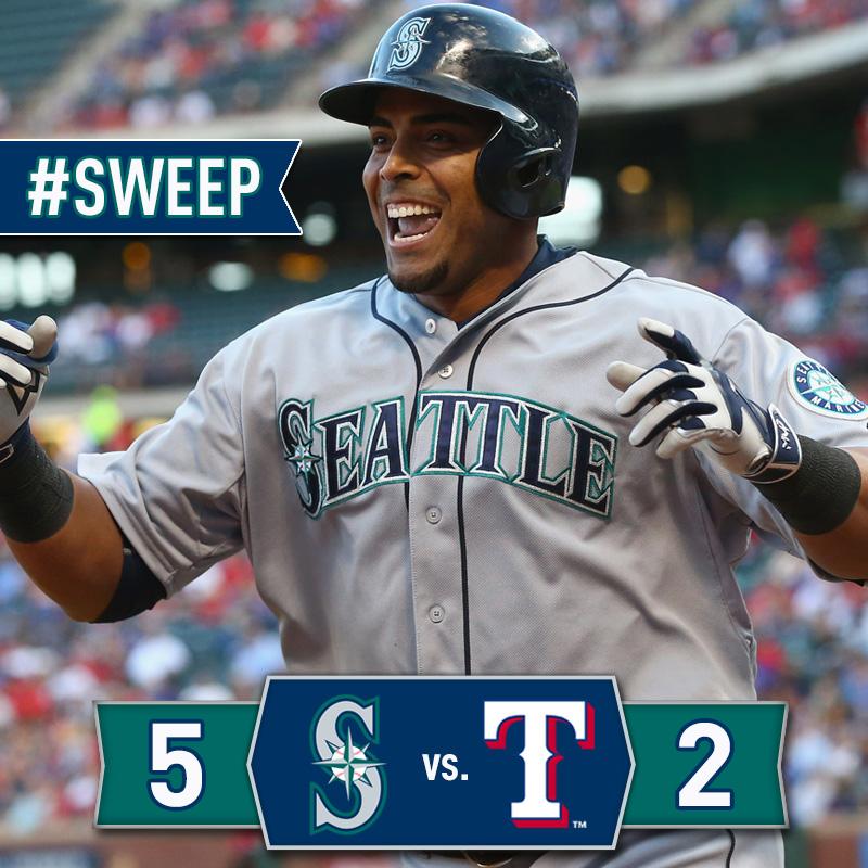 Mariners's tweet photo. RECAP: @CupOfLoMo, Cruz pace offense and Felix moves to 4-0 as #Mariners sweep Rangers: http://t.co/VQyxjl9FBD http://t.co/WRlCCgpxAL