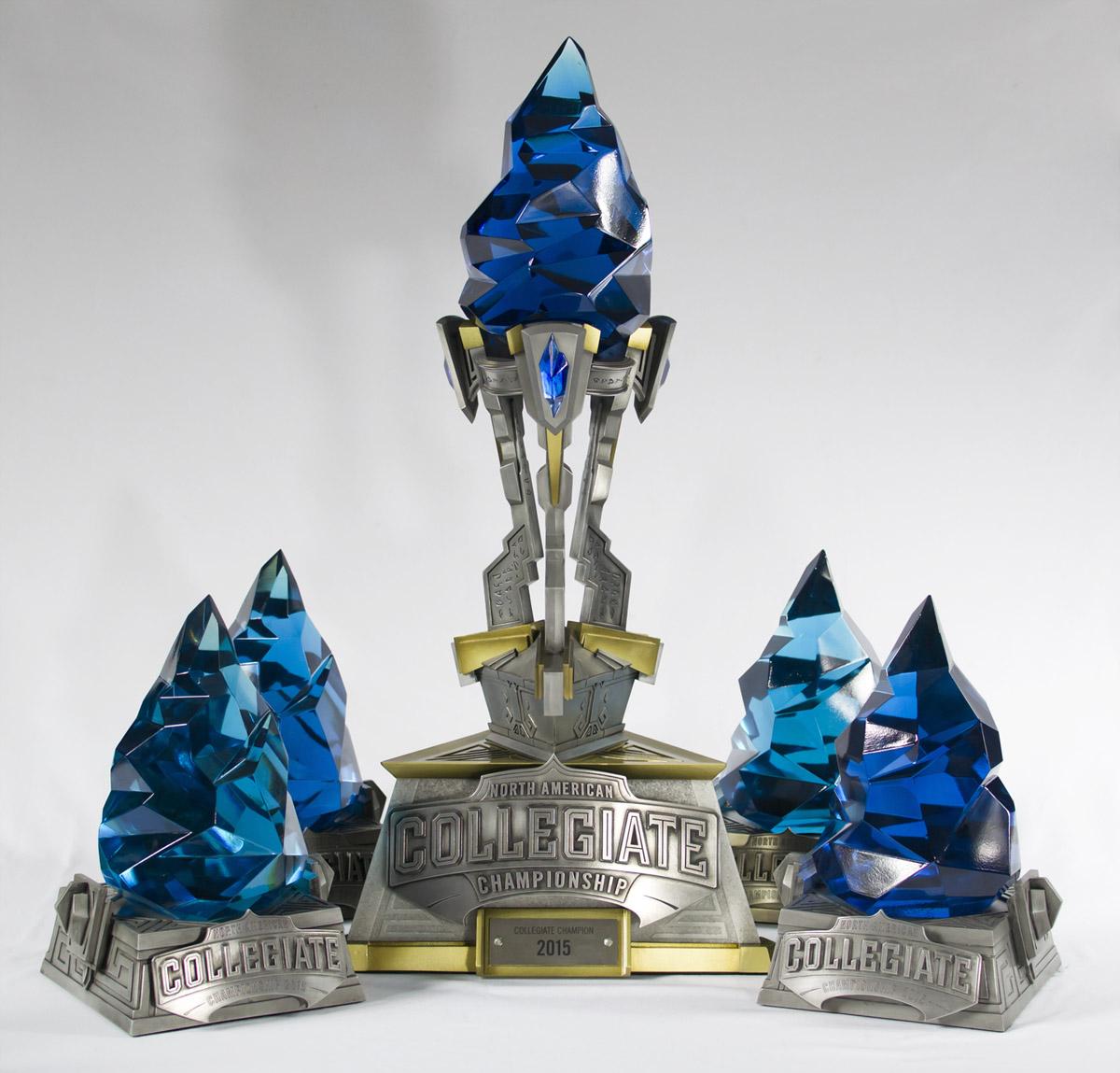 WOOOOHOOOO THEY'RE DONE! <a href="/LeagueOfLegends/">League of Legends</a> Collegiate Championship trophies. Built in three weeks. I'm so very tired