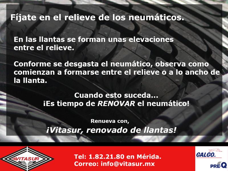 VitasurMx's tweet photo. Vitasur te recomienda vigilar el relieve de tus llantas, si éste comienza a tener elevaciones, ¡Es hora de renovar! http://t.co/wPIUZrYn84