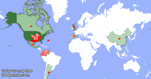 otmanjavier's tweet photo. My followers are in USA(55%), Colombia(21%)... Get your map too: http://t.co/G9sZbLIhgp http://t.co/wt4LaaXUS9