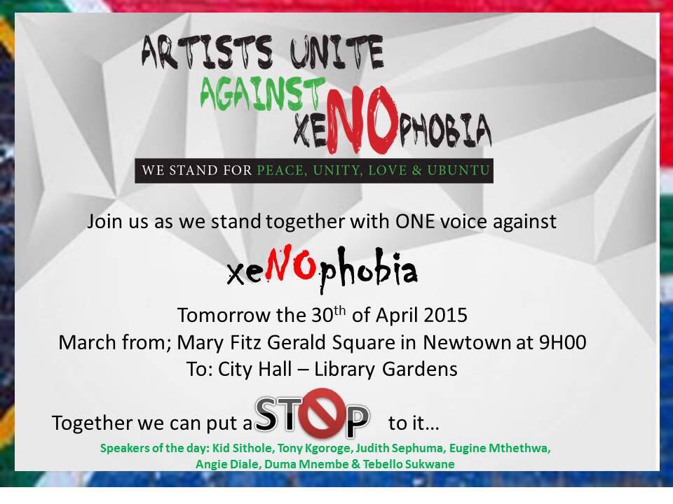 kwesukela's tweet photo. @Pattyakriel @mphomolikeng @WaziMKunene Storytellers marching today with artists uniting against #Xenophobia http://t.co/WcDxljdMuz