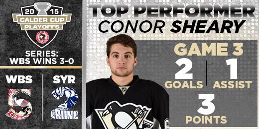 PenguinsPR's tweet image. Congrats to the @WBSPenguins on their 5-2 win tonight to secure a 3-0 sweep of Syracuse