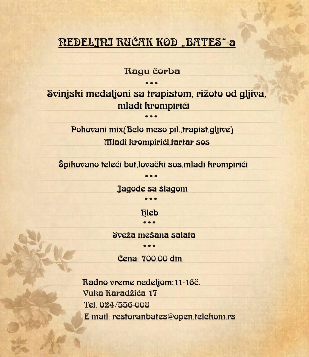 BatesKafana's tweet photo. https://t.co/ZqpuaVviRM 
#sundayluch #meni #ručak #Subotica #wheretogo http://t.co/2fyDPMVWd5