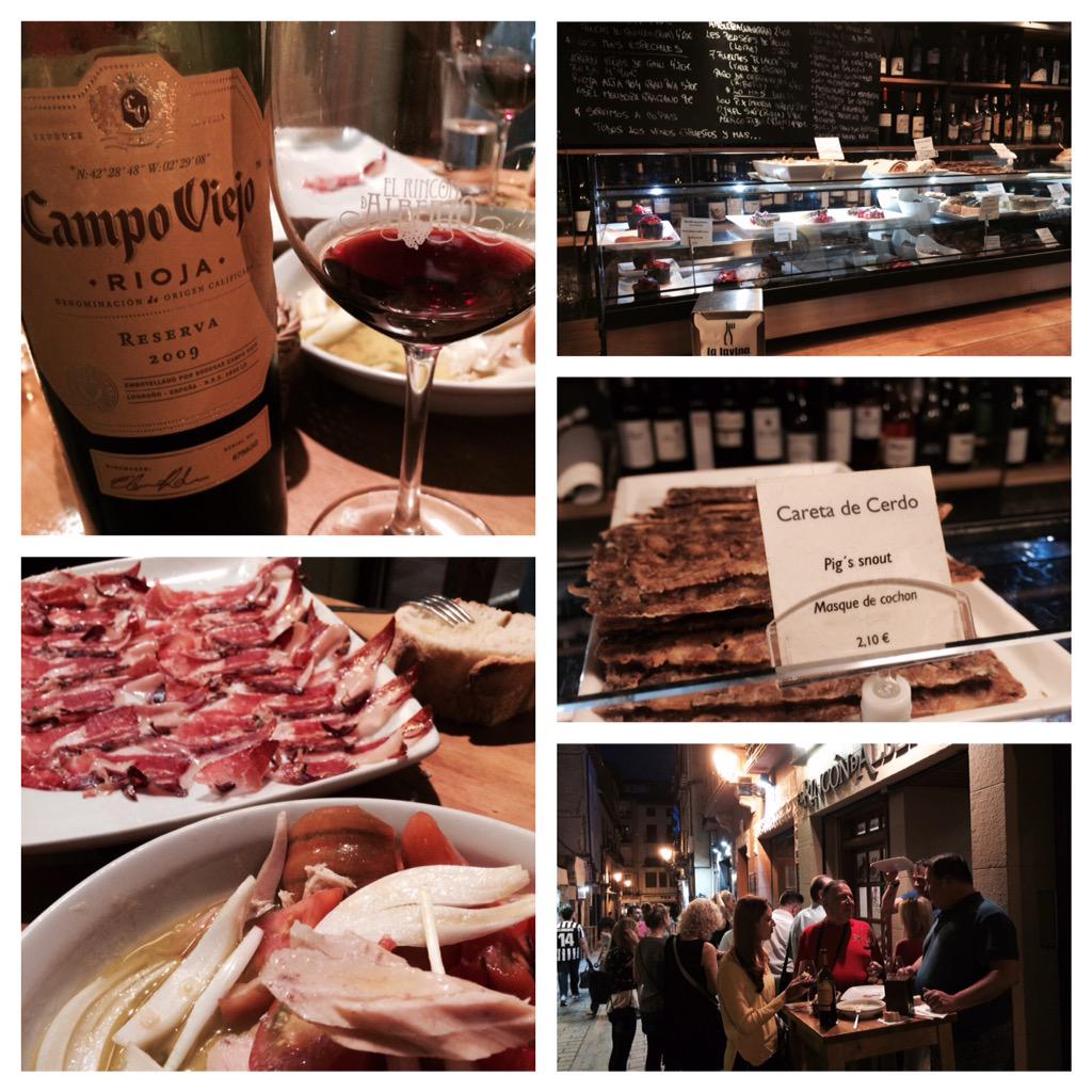 Fun tapas tour with <a href="/CampoViejoWines/">Campo Viejo</a> in Logrono, Spain! Delicious wines and even pig's snout.