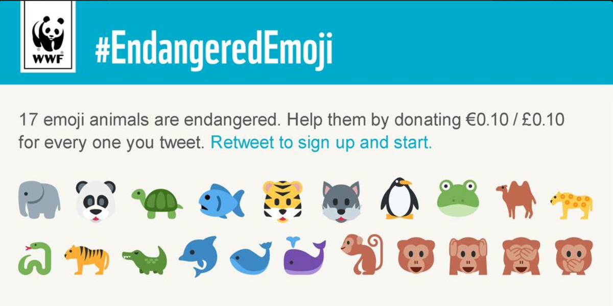LesVraiesImages's tweet photo. Chaque RT = 0.10$ pour aider @WWF à sauver les espèces en voie d'extinction ! 🐘🐼🐢🐟🐯🐧🐸🐍🐫🐺🐅🐆🐋🐳🐬🐵🙈🙉🙊 

#EndangeredEmoji http://t.co/qAKLTAEAYF