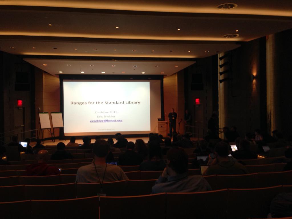 lennymaiorani's tweet photo. The talk I have been waiting all week for! @ericniebler on his ranges work for the STL. #cppnow http://t.co/jnxkqePxq7