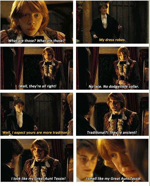PotterWorldUK's tweet photo. "I look like my Great Aunt Tessie! *sniffs* I smell like my Great Aunt Tessie!" – Ron http://t.co/mc2kvNknZ5