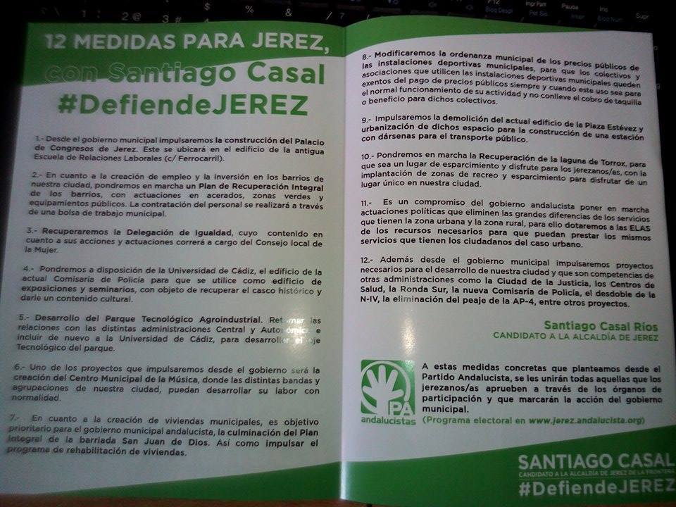 PAJerez2015's tweet photo. Aquí os dejamos las 12 medidas más importantes para JEREZ #defiendeJEREZ #VotaPA @SantiagoCasal http://t.co/wNod3MwNzw