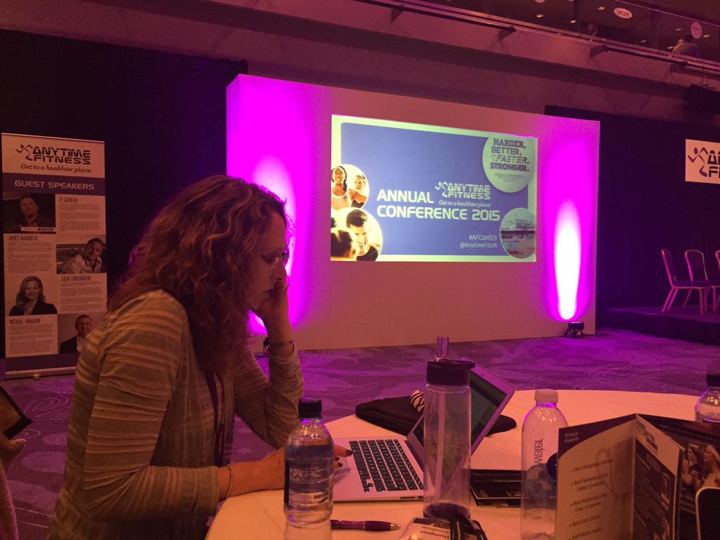 AFBicester's tweet photo. One of the #AFBicester founders working hard to ensure the club opens on time in the breaks #AFConf15 @AnytimeFitUK http://t.co/3aHoczJXLr
