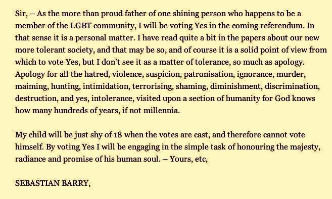 terrymcmahon69's tweet image. Sebastian Barry is a magnificent writer but this letter to The Irish Times may be his masterpiece.