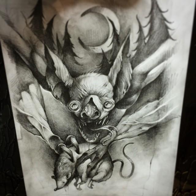 Top 154+ bat sketch tattoo latest