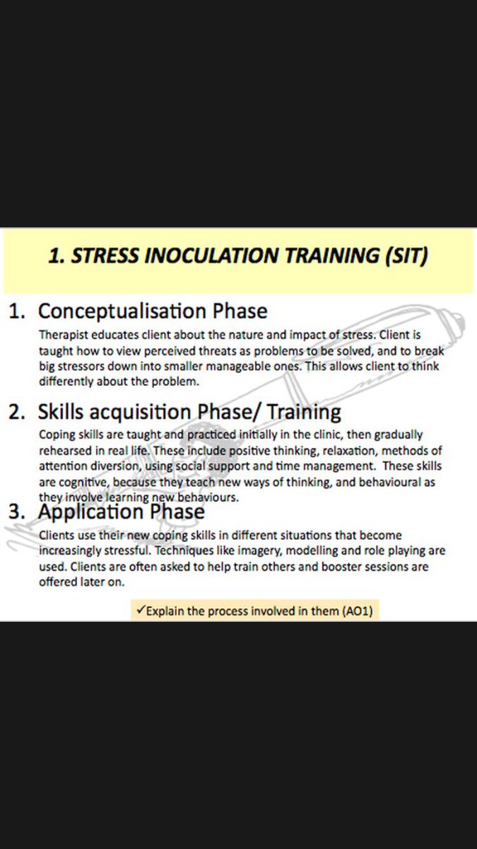 ASFCPsychology's tweet image. Stress Inoculation Therapy (SIT)... #psychology #unit2 #psya2 #revision
