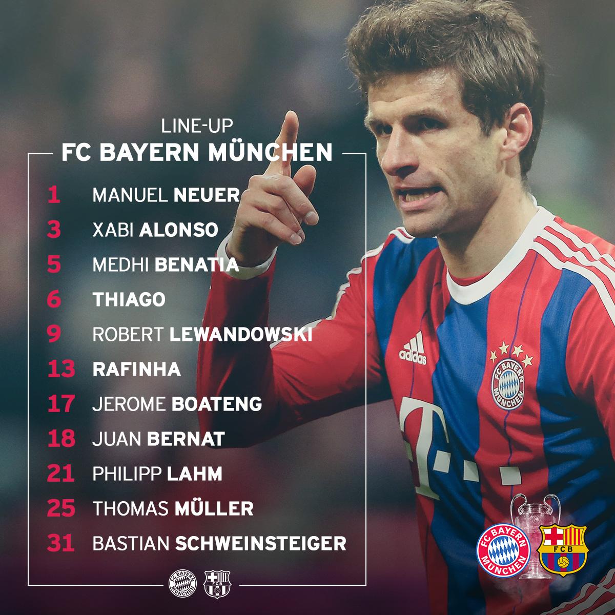 FCBayern's tweet photo. #Pep schickt unsere Elf aus dem Hinspiel aufs Feld. Auch der @FCBarcelona ohne Startelf-Wechsel. #FCBFCB http://t.co/6JIawb9q8E