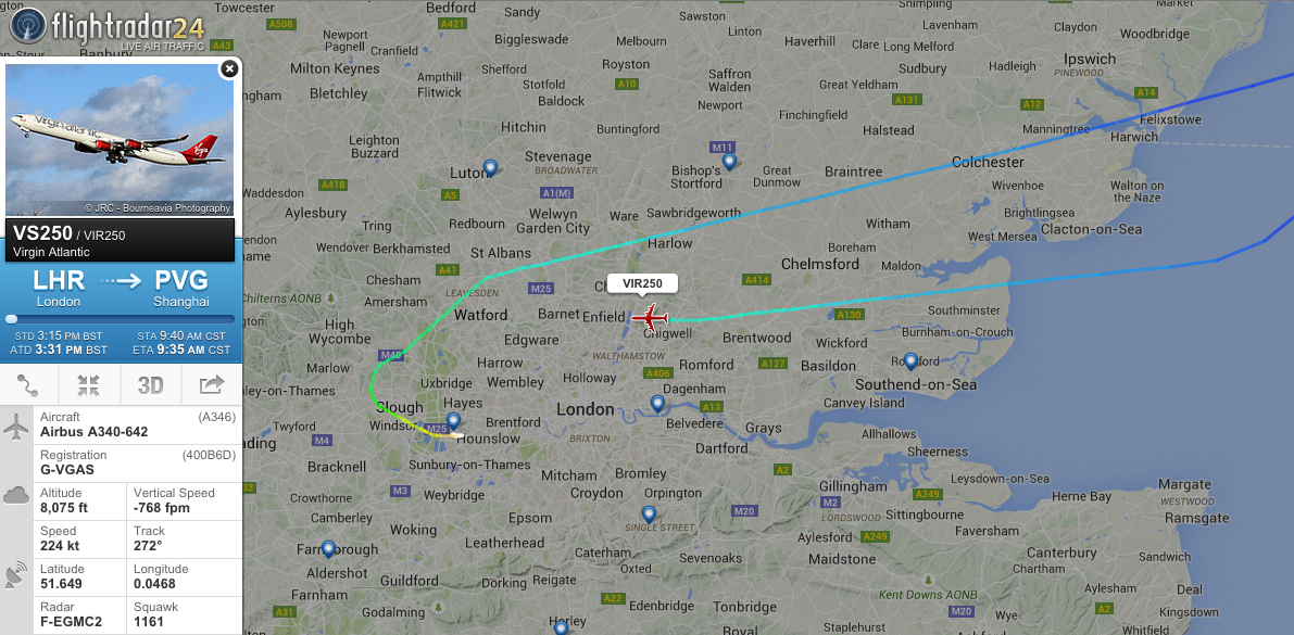 flightradar24's tweet photo. #VS250 returning to London-Heathrow due to minor technical issue, per @VirginAtlantic http://t.co/Cc0vjJSOjs http://t.co/rJRdIB4NON