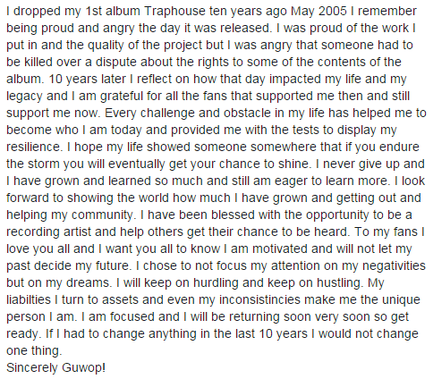 GAFollowers's tweet photo. Today Gucci Mane wrote a letter to his fans from prison.
http://t.co/m919JBvTeN