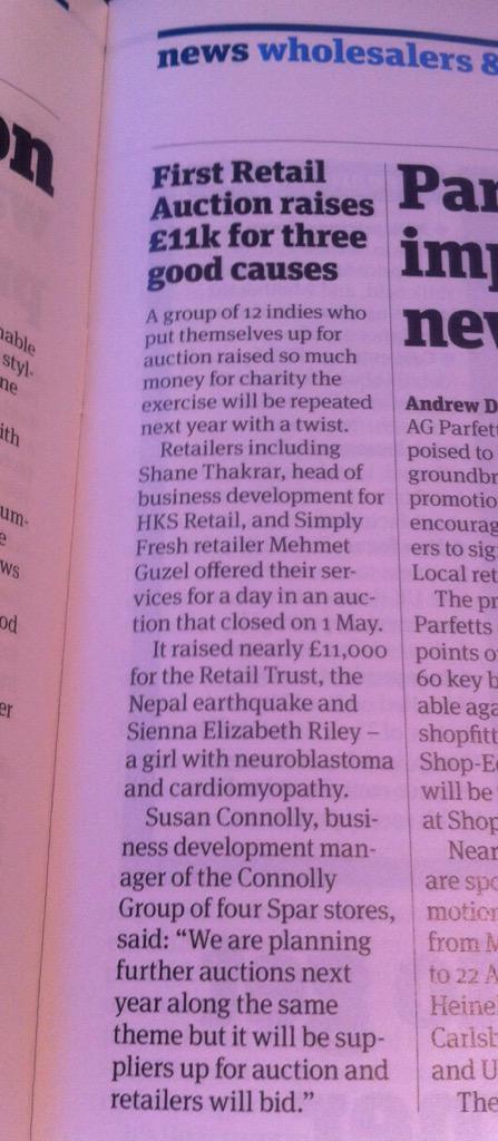 RetailAuction's tweet photo. Great to see coverage for #Retailauction in the @TheGrocer Magazine. #CHARITY
@EmmaSwindell1 π http://t.co/GZrK0dTgGL