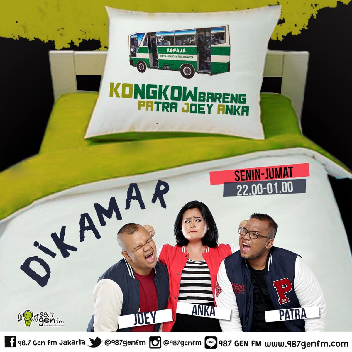gen987fm's tweet photo. Kenalin nih, 3 makhluk yg bakal nemenin Sobat Gen tiap malem:

@PatraGumala
@DimaszJoey
@Ankatama_

#KOPAJA #DIKAMAR http://t.co/s0hvCQBiPt