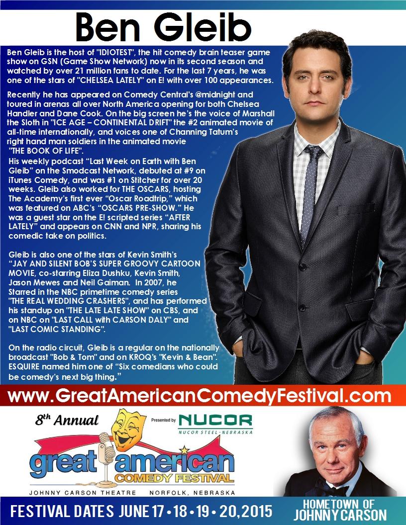 GreatAmComFest's tweet photo. Meet @bengleib , of this year's #Funny20 comedians! Visit http://t.co/NbLF5aTmhg for tickets. #GreatAmericanComedy http://t.co/vFDpXOrs02