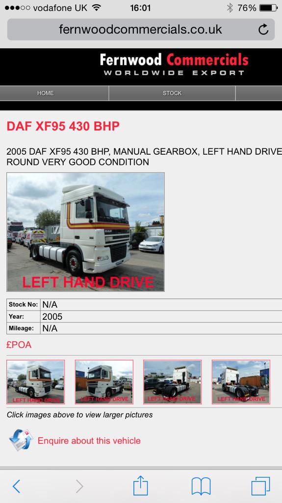 DAF XF95 430bhp Left hand drives for sale Fernwood Commercials 01708525928 #Nigeria #Ghana #daf #trucks