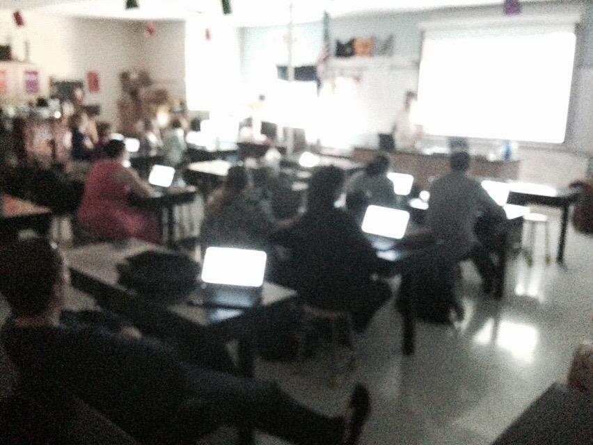 hhscluster's tweet photo. Modeling digital collaboration w/ @google slides at #hhstech15 #techday15 great workers here today! #hhscluster http://t.co/pwYjPMj6UN