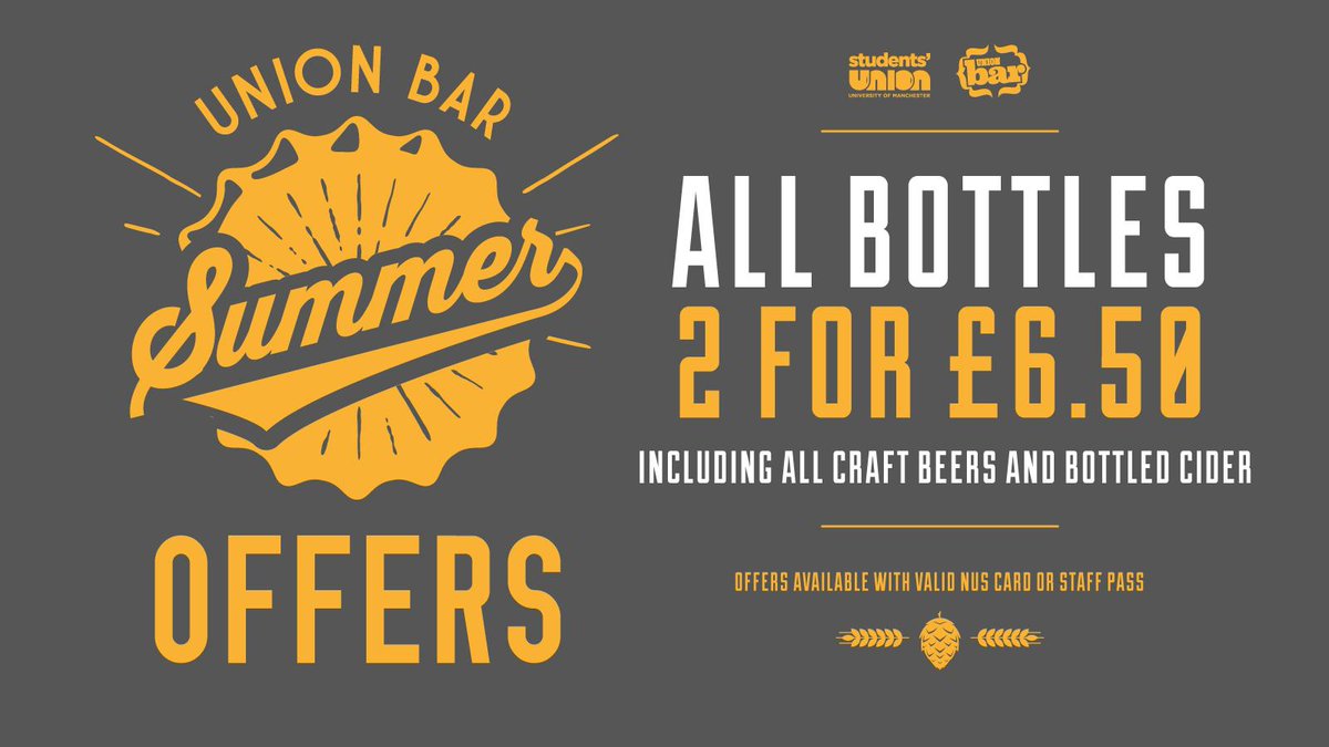 ManchesterSU's tweet photo. All bottles 2 for £6.50 in the @ManchesterSUBar Summer Offers! http://t.co/cFHV9565YR