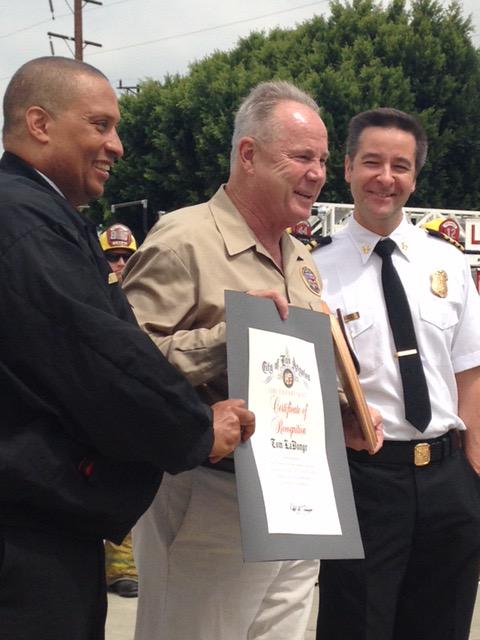 LAFDcentral's tweet image. Honorary OCB Fire Chief Tom LaBonge at Fire Station 44 on Fire Service Day.