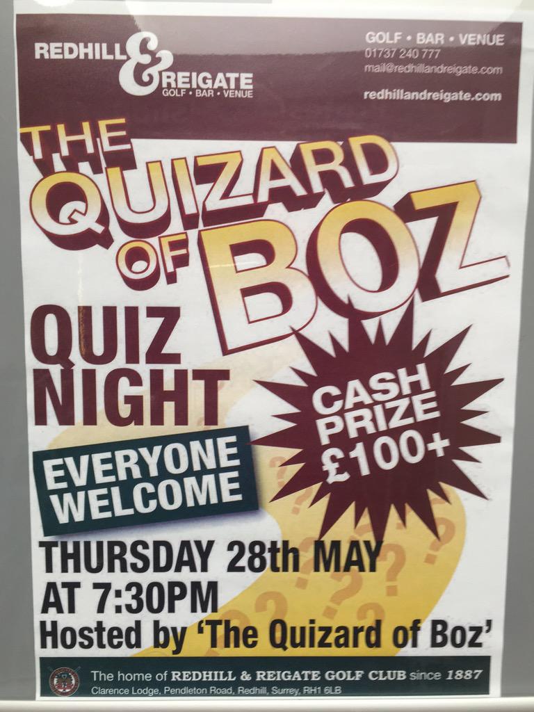 RRGC1887's tweet photo. This will be a fun night! #quizardofboz Call 01737 240777 http://t.co/aadXJpix84