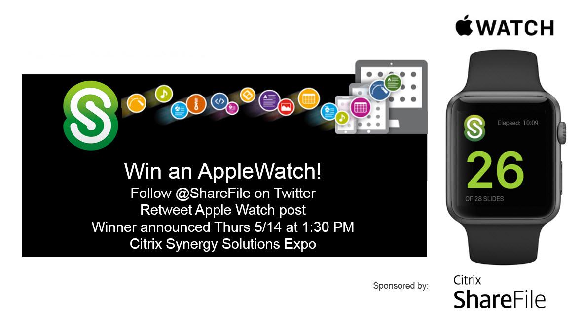 Win #AppleWatch! Follow <a href="/ShareFile/">Progress ShareFile</a> &amp; RT for a chance to #WinWatch. Winner announced 5/14 at #CitrixSynergy Expo