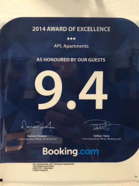 APL_Aberdeen's tweet photo. Pleased to announce we have received an Award of Excellence from @bookingcom due to our excellent rating of 9.4!! http://t.co/xCJnjxIYZN