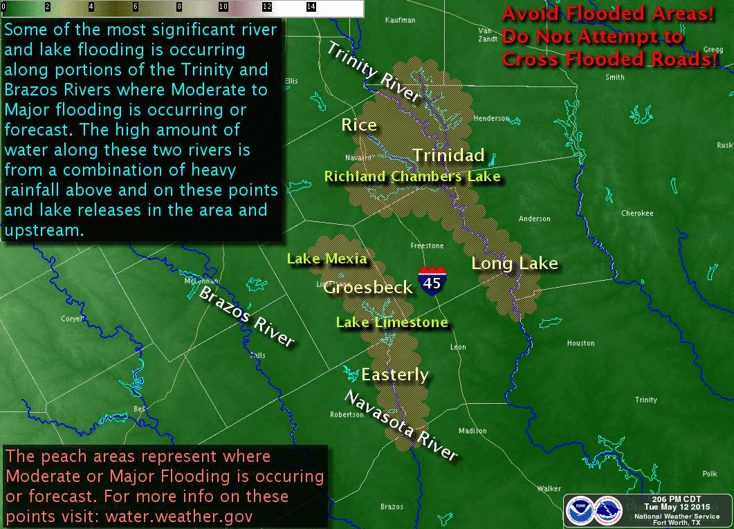 COR ModMajor River Flooding on parts of the Trinity & Navasota. Don't