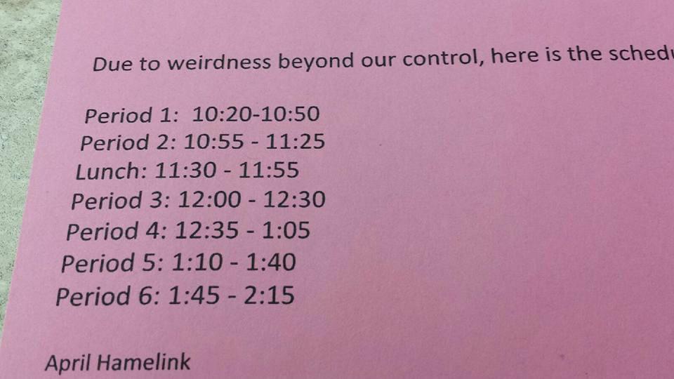 Today's "2 hour late start" Schedule 💚💛