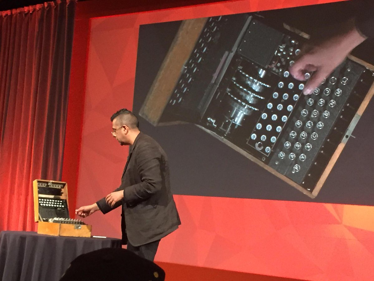 theemaillaundry's tweet image. Simon Singh with an enigma machine #spiceworldlondon #getspicy