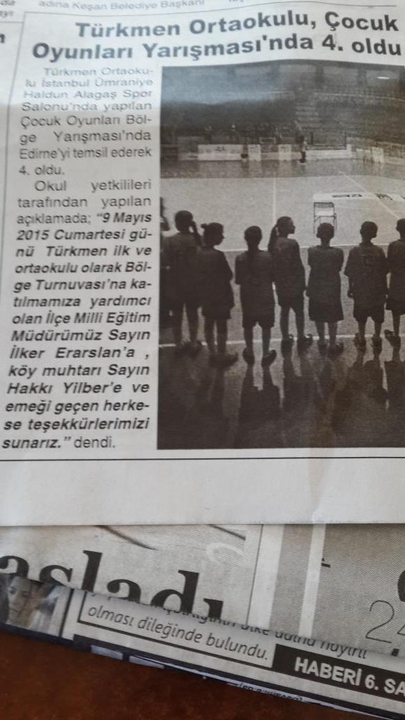 İstanbulda düzenlenen Bölge Çocuk Oyunları yarışmasında Türkmen Ortaokulumuz 4.oldu.