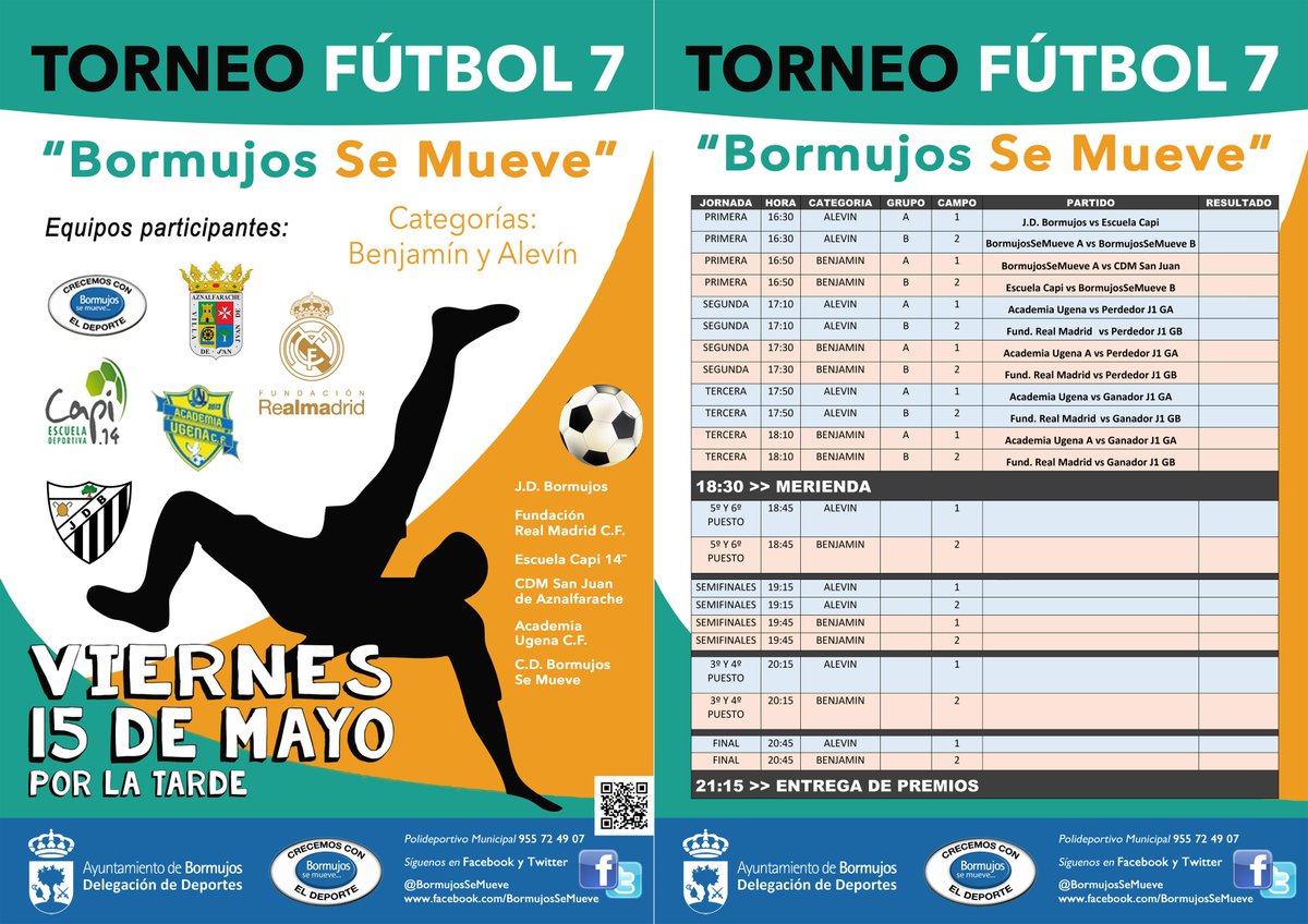 ¡Este Viernes Torneo de Fútbol 7! @escuelaCAPI14 <a href="/AcademiaUgenaCF/">Academia Ugena CF</a> <a href="/cmdsanjuan1970/">C.M.D. San Juan</a> <a href="/Fun_Realmadrid/">Fundación Real Madrid</a> <a href="/jdbormujos_ofic/">JD BORMUJOS OFICIAL</a> ;)