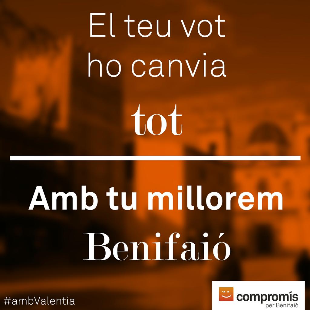 CompromisJBeni's tweet photo. El teu vot ho canvia tot. A Benifaió Compromís #ambValentia http://t.co/lQrxef0rh9