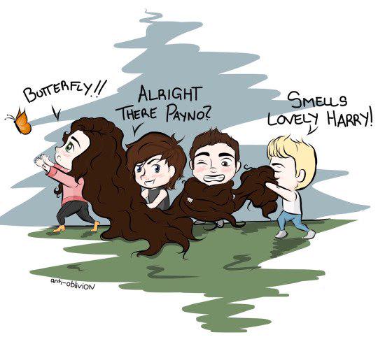 Thank1D230710's tweet photo. длинноволосая принцесса, так мило😍

Гарри: бабочка!!
Луи: там всё хорошо, Пейно?
Найл: Гарри, они вкусно пахнут! http://t.co/mWJSMHiW6s