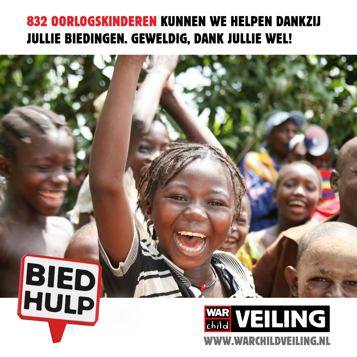 WarChild_NL's tweet photo. Geweldig, dankzij alle biedingen http://t.co/E006gsrufe kunnen we 832 oorlogskinderen helpen! #bigthanks #biedhulp http://t.co/YuzXWxlf3Y