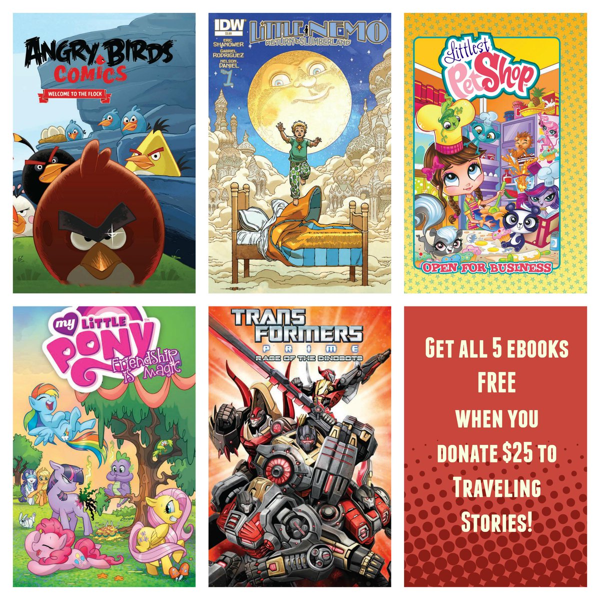 IDWPublishing's tweet photo. Donate $25 & get $40 worth of eBooks - IDW Family Comic Bundle http://t.co/rMsiBzPCps @TrvlingStories #WorldofReaders http://t.co/YafhVQef9b