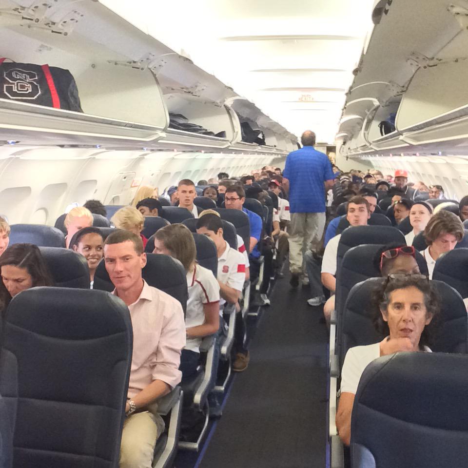 CS_Coleman's tweet photo. Charter flight to #ACCOTF Championships. @Wolfpack_TF @unctrack_field @Duke_TF_XC #threeteams #oneplane http://t.co/b3OTisugKx