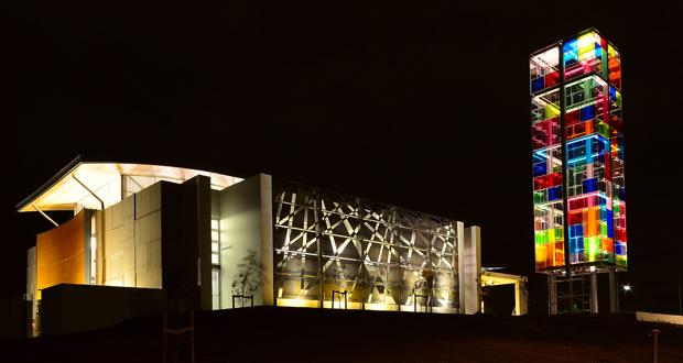 InfolinkAU's tweet photo. Colourful glass tower at NewLife church by NBRS + Partners unifies new NSW community http://t.co/ebC8UE8g0W http://t.co/oQnbRMAL5R