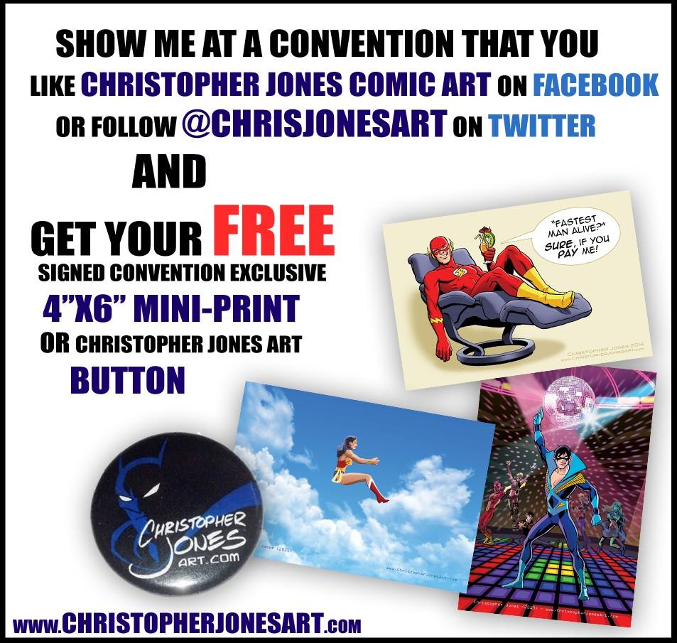 ChrisJonesArt's tweet photo. Stop by for one of my free mini-prints at MSP Comicon this weekend! #Flash #Nightwing #WonderWoman #MSPCC2015 #MSPCC http://t.co/ufiVH4pM4e
