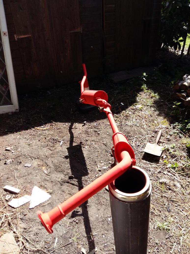 3_Fists_In's tweet photo. Here is our super exhaust that will be under our wagon. We decided red would be easier to see when it falls off. http://t.co/b7qF499xZU