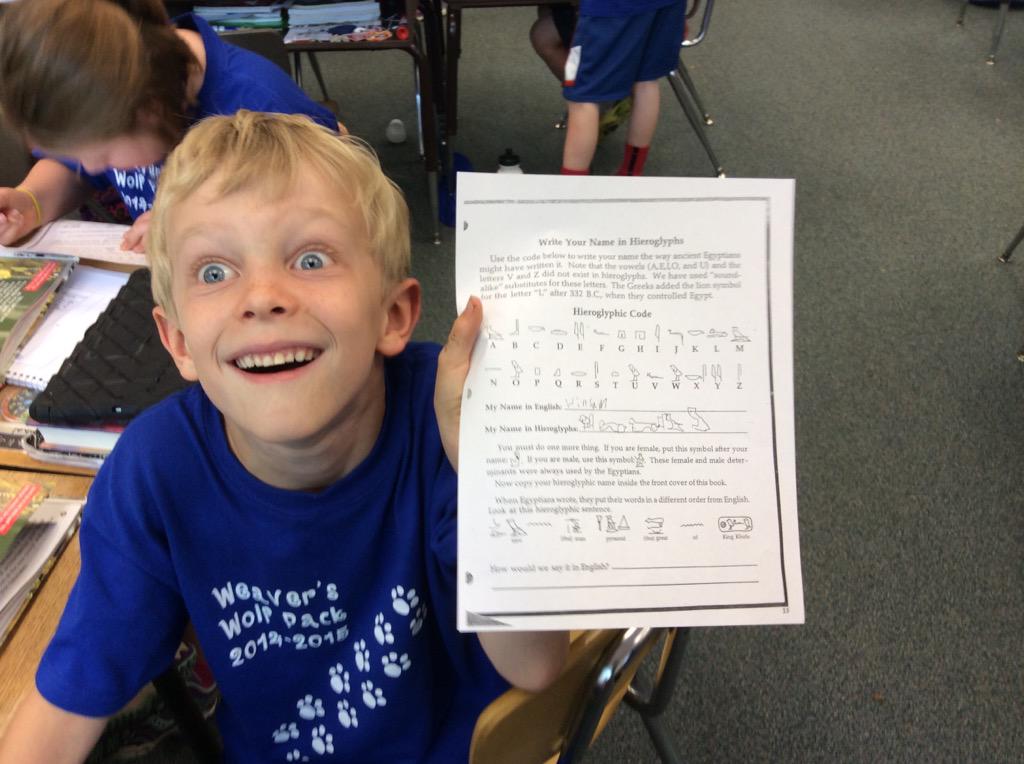 Grade2WolfPack's tweet photo. The WolfPack is practicing Hieroglyphics! @NTMPrincipal @tekaboutit http://t.co/XiNkVX00Zc