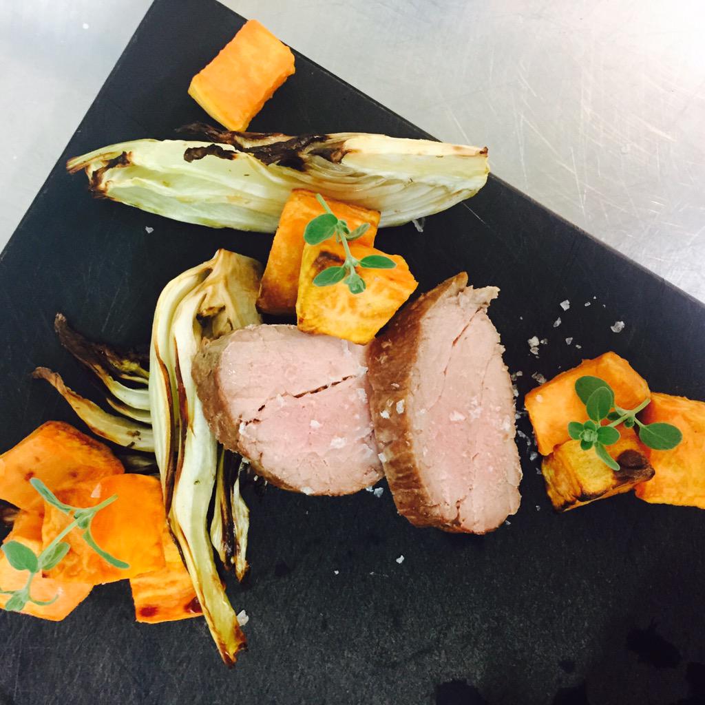 Pork tenderloin, roasted fennel and baked sweet potato with marjoram and maldon sea salt #gtcb #TinkoffSaxo #giro