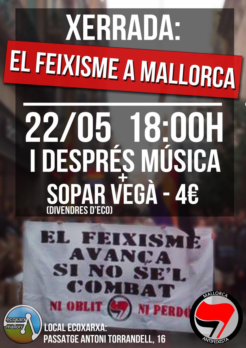 Palma_Antifa's tweet photo. Xerrada sobre el feixisme a Mallorca, que es durà a terme a l'Ecoxarxa. 
No hi faltes, junts combatem el feixisme!! http://t.co/hLLgnSRKEq